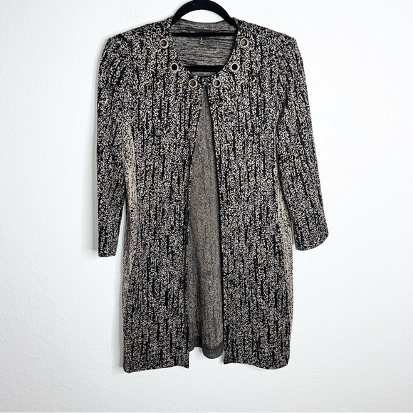 Ming Wang Cardigan Women Small Sweater Mid Length Tan Black 3/4 Sleeve Knit B6 - Picture 1 of 11